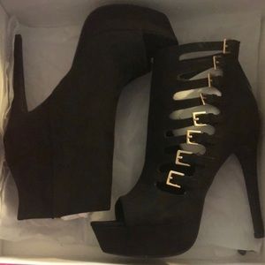 All black suede heels